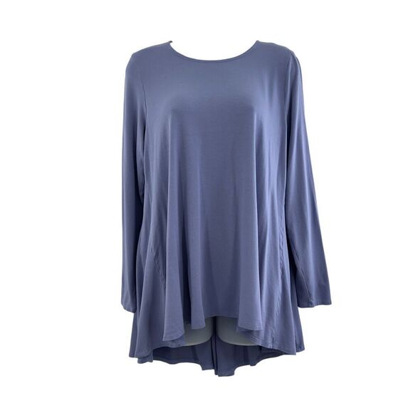 Eileen Fisher System Blouse Women's Size Large Blue Long Sleeve Relaxed Stretchy - Picture 1 of 10